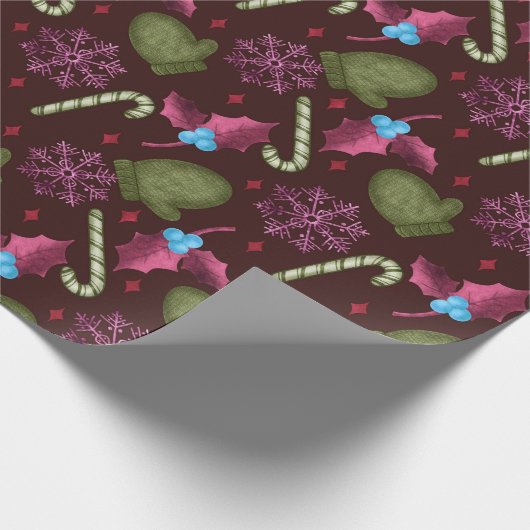 Weihnachtsmilben, Schneeflocken, Pfefferminzsticks Geschenkpapier (Ecke)