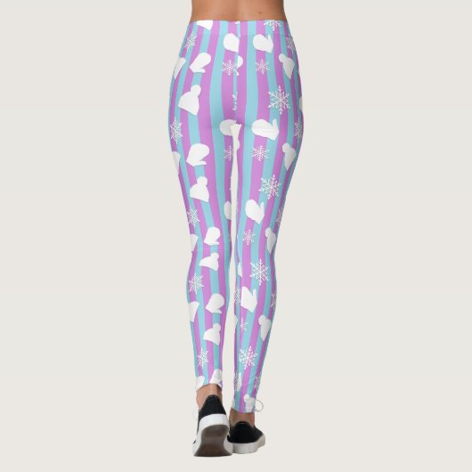 Weihnachtsmilben, Winterhut, weiße Schneeflocken Leggings (Rückseite)