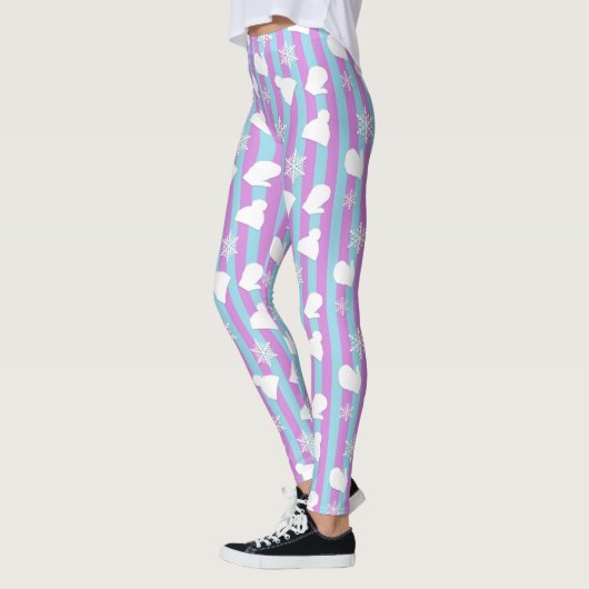 Weihnachtsmilben, Winterhut, weiße Schneeflocken Leggings (Links)