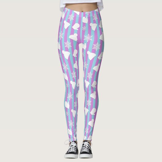Weihnachtsmilben, Winterhut, weiße Schneeflocken Leggings (Vorderseite)