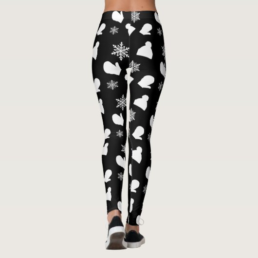 Weihnachtsmilben, Winterhut, weiße Schneeflocken Leggings (Rückseite)