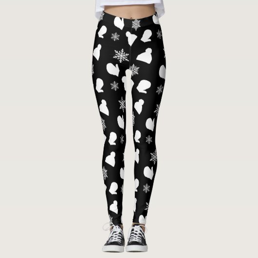 Weihnachtsmilben, Winterhut, weiße Schneeflocken Leggings (Vorderseite)