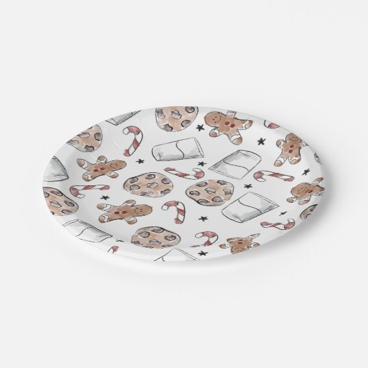 Weihnachtsmilch und Cookies Pappteller (Schrägansicht)