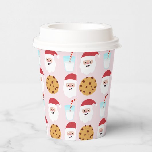 Weihnachtsmilch und Kekse mit rosa Hintergrundpapi Pappbecher (Rechts)