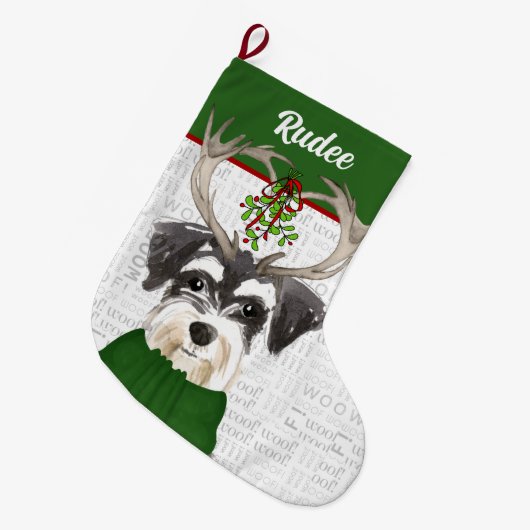 Weihnachtsminiatur Schnauzer mit Hundenname Großer Weihnachtsstrumpf (Vorderansicht (hängend))