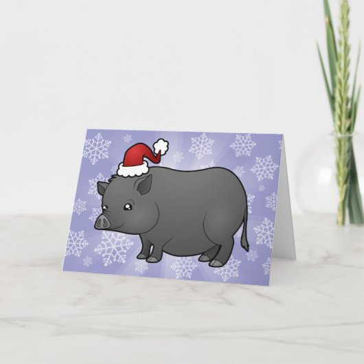 Weihnachtsminiatur-Schwein Feiertagskarte (Vorderseite)