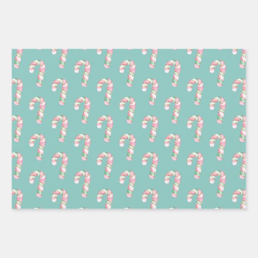 Weihnachtsminze Rosa Schneeflocken Candy Canes Sno Geschenkpapier Set (Vorderseite 2)