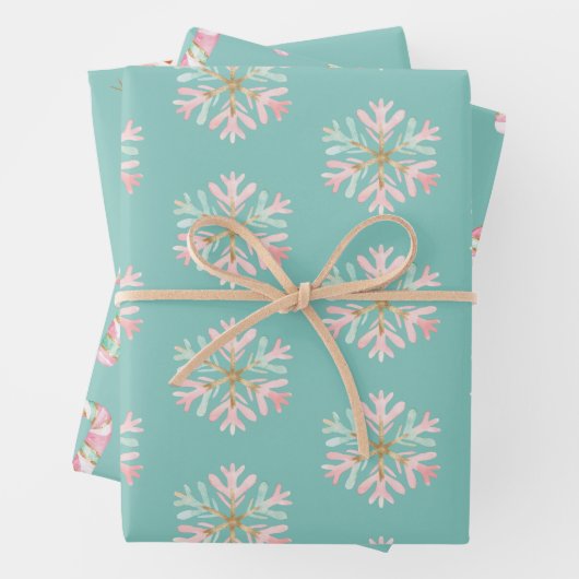 Weihnachtsminze Rosa Schneeflocken Candy Canes Sno Geschenkpapier Set (Beispiel)