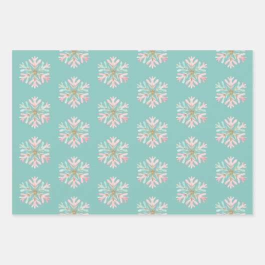 Weihnachtsminze Rosa Schneeflocken Candy Canes Sno Geschenkpapier Set (Vorderseite)