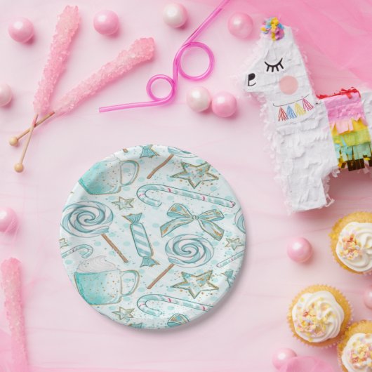 Weihnachtsminze und goldene Kakaobonbons Pappteller (Party)