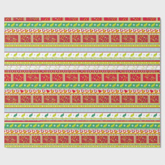 Weihnachtsmistel-Partridge-Herz-Streifen Muster Geschenkpapier (Flach)