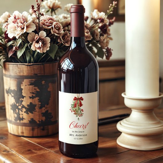 Weihnachtsmistel roter Bogen Brautdusche Weinetikett