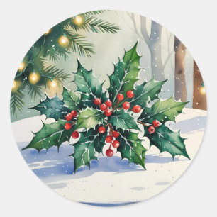 Weihnachtsmistel Wasserfarben Runder Aufkleber