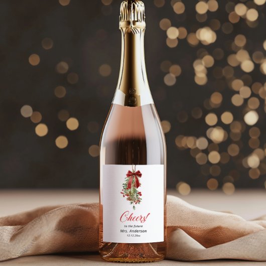 Weihnachtsmistelzweig Roter Schleife Brautparty Weinetikett