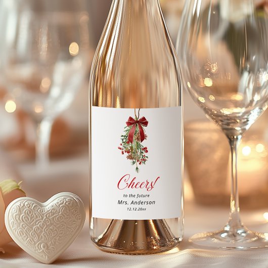 Weihnachtsmistelzweig Roter Schleife Brautparty Weinetikett