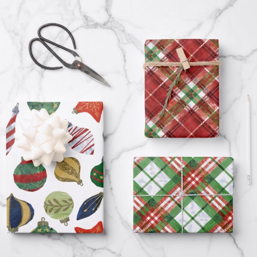 Weihnachtsmix - BG-Tartan und Baubel Geschenkpapier Set (Vorderseite)