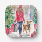 Weihnachtsmode für Wasserfarben Shopping Girl Pappteller (Vorderseite)