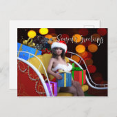 Weihnachtsmodell mit Geschenken Postkarte (4.25x5. (Vorne/Hinten)