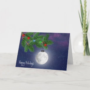 Weihnachtsmond-Ornament aus Kiefernholz Karte