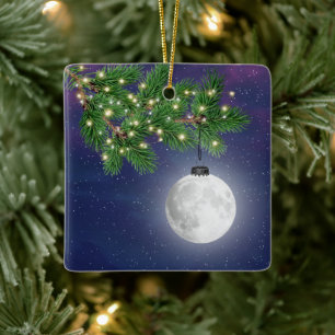 Weihnachtsmond-Ornament aus Kiefernholz Keramikornament