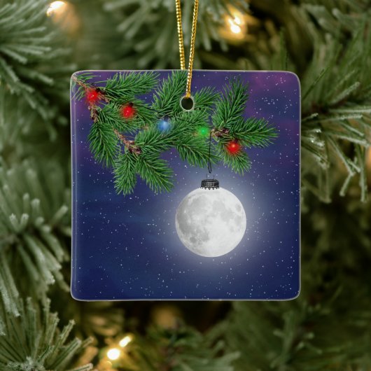 Weihnachtsmond-Ornament aus Kiefernholz Keramikornament (Baum)