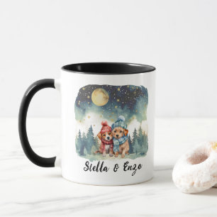 Weihnachtsmond Rustikaler Hund Couple Red Blue Tasse