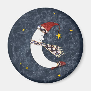 Weihnachtsmond Schlafen in einem Sternennachtsmagn Magnet