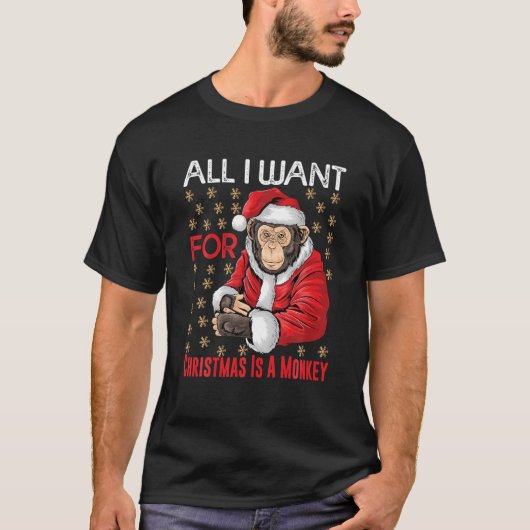 Weihnachtsmonkey Lover Xmas Funny Monkey Pajama An T-Shirt (Vorderseite)