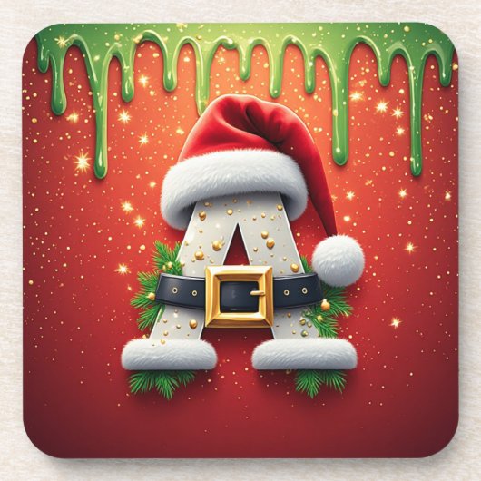 Weihnachtsmonogramm A für Wintergeschenke Getränkeuntersetzer (Vorderseite)