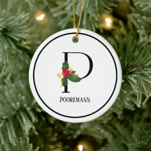 WeihnachtsMonogramm Brief P Personalisiert Keramik Ornament