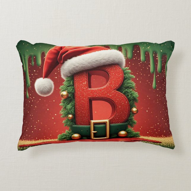 Weihnachtsmonogramm Buchstabe B mit Santa-Hut 🎄 Dekokissen (Vorderseite)