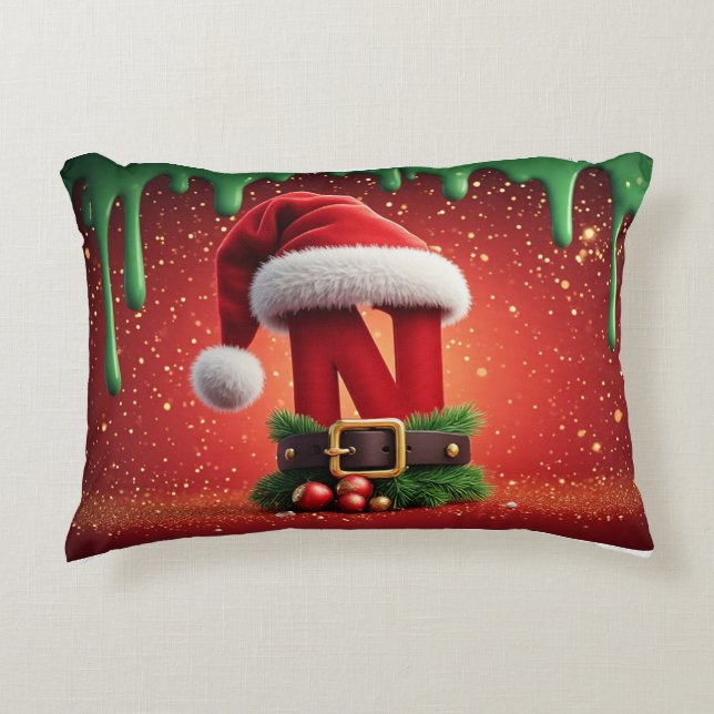 Weihnachtsmonogramm Buchstabe N mit Weihnachtsmann Dekokissen (Vorderseite)