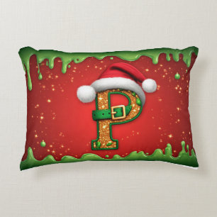 Weihnachtsmonogramm Buchstabe P mit Weihnachtsmann Dekokissen