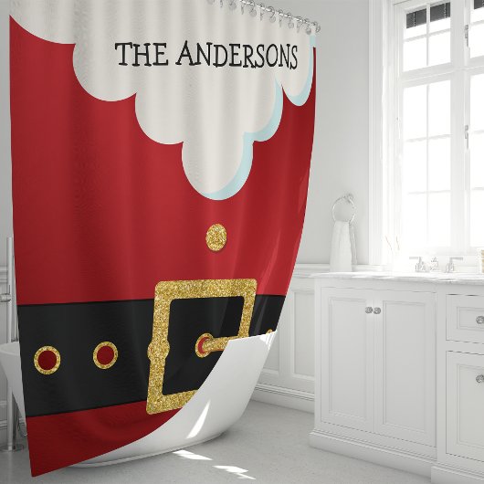 Weihnachtsmonogramm des Weihnachtsmanns Anzugs Duschvorhang