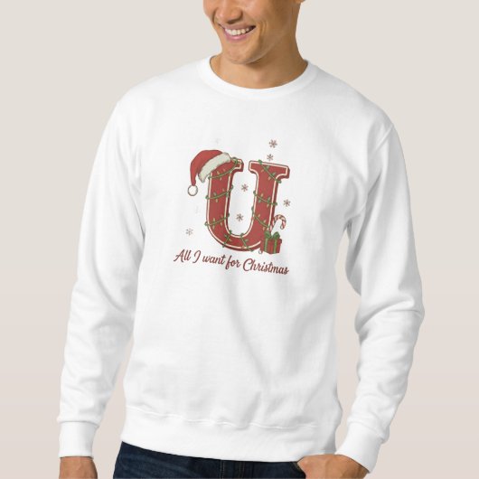 Weihnachtsmonogramm-Design Buchstabe U Sweatshirt (Vorderseite)
