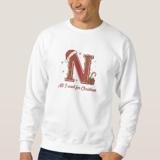 Weihnachtsmonogramm-Design mit dem Buchstaben N Sweatshirt (Vorderseite)