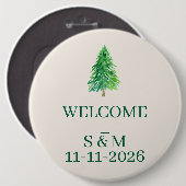 Weihnachtsmonogramm Eleganter Waldbaum Willkommen Button (Vorne & Hinten)