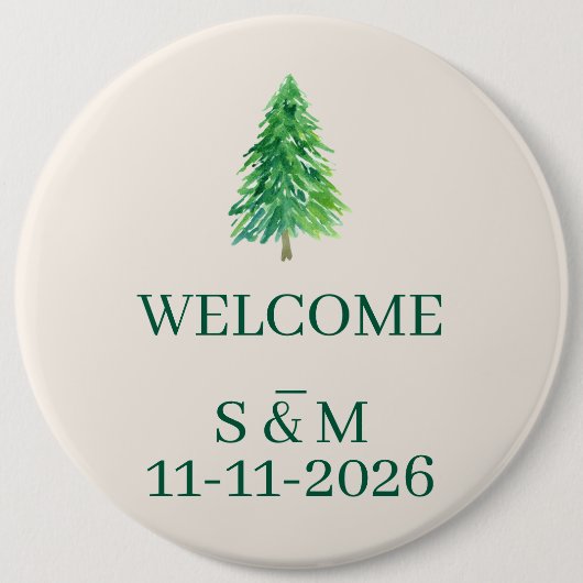 Weihnachtsmonogramm Eleganter Waldbaum Willkommen Button (Vorderseite)