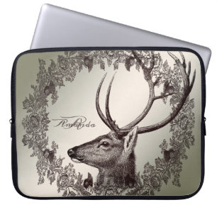 Weihnachtsmonogramm Florales Rentier Golden Winter Laptopschutzhülle
