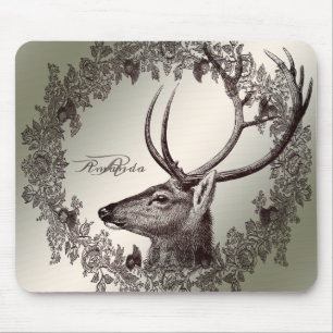 Weihnachtsmonogramm Florales Rentier Golden Winter Mousepad