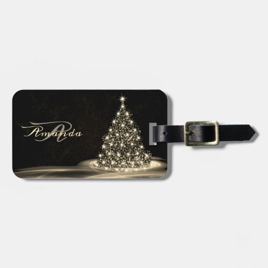 Weihnachtsmonogramm Golden Glänzender Baum Winter Gepäckanhänger (Vorderseite horizontal)