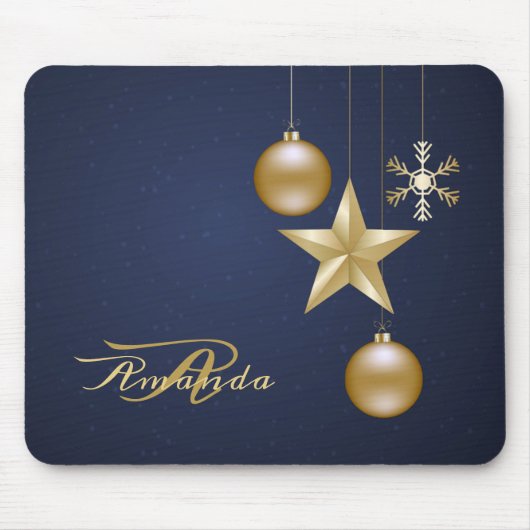 Weihnachtsmonogramm goldene Ornamente Navy Blau Mousepad (Vorne)