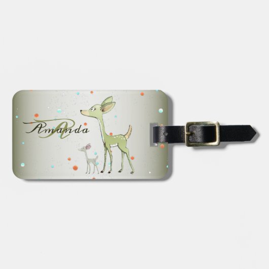 Weihnachtsmonogramm Grüne Hirsche Feiertage Niedli Gepäckanhänger (Vorderseite horizontal)
