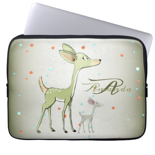 Weihnachtsmonogramm Grüne Hirsche Feiertage Niedli Laptopschutzhülle (Vorderseite)
