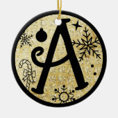 Weihnachtsmonogramm Letter A Black Gold Glitzer Keramik Ornament (Vorne)