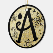 Weihnachtsmonogramm Letter A Black Gold Glitzer Keramik Ornament (Links)