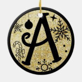 Weihnachtsmonogramm Letter A Black Gold Glitzer Keramik Ornament (Hinten)