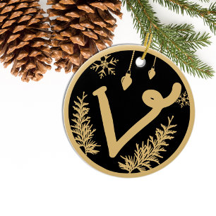 Weihnachtsmonogramm Letter V Gold Black Keramik Ornament
