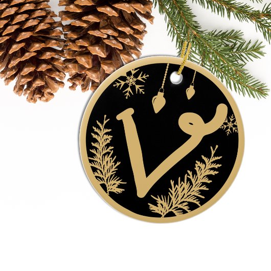 Weihnachtsmonogramm Letter V Gold Black Keramik Ornament