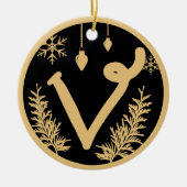 Weihnachtsmonogramm Letter V Gold Black Keramik Ornament (Vorne)